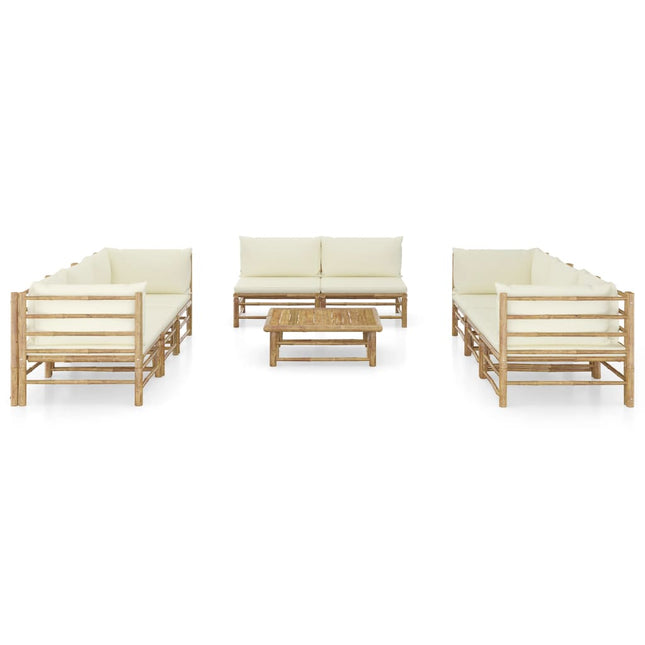 Set Divani da Giardino 9 pz con Cuscini Bianco Crema in BambÃƒÆ’Ã‚Â¹