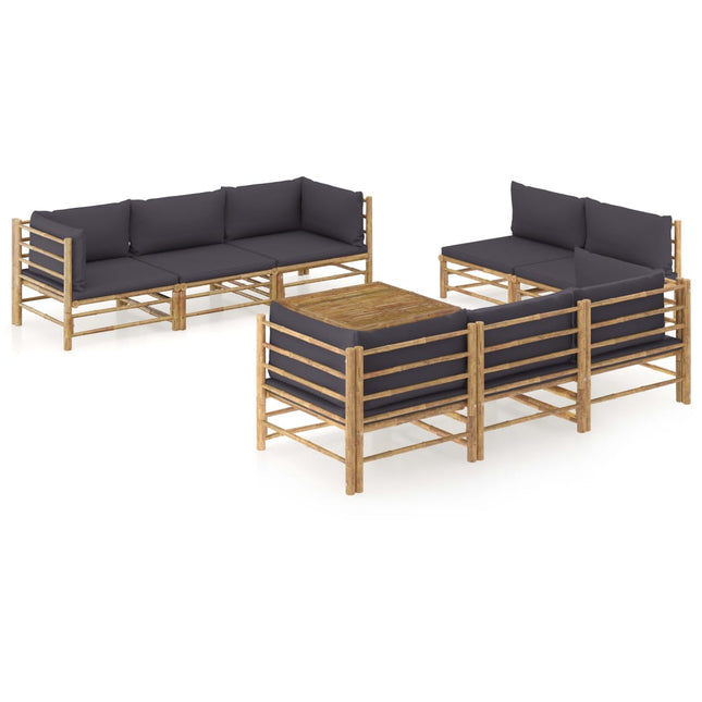 Set Divani da Giardino 9 pz con Cuscini Grigio Scuro in BambÃƒÂ¹