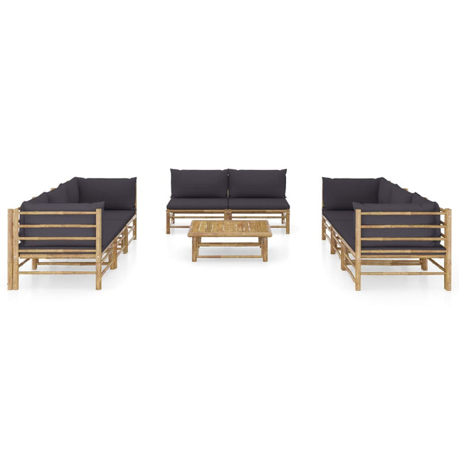 Set Divani da Giardino 9 pz con Cuscini Grigio Scuro in BambÃƒÂ¹