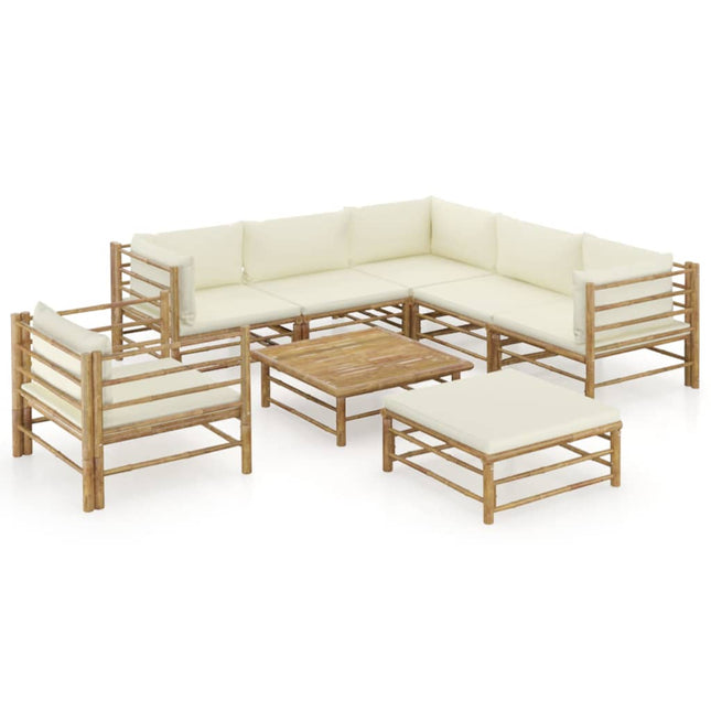 Set Divani da Giardino 8 pz con Cuscini Bianco Crema in BambÃƒÂ¹