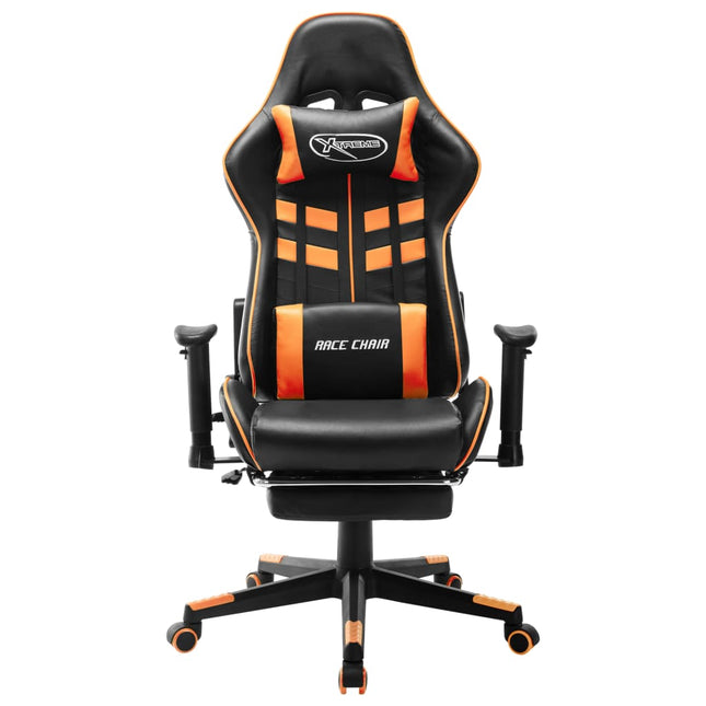 Sedia da Gaming con Poggiapiedi Nera e Arancione in Similpelle