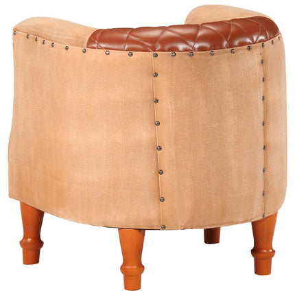 Poltrona a Pozzetto Marrone Vera Pelle e Legno Massello Mango