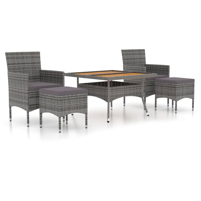 Set Pranzo da Giardino 5pz Polyrattan e Massello Acacia Grigio