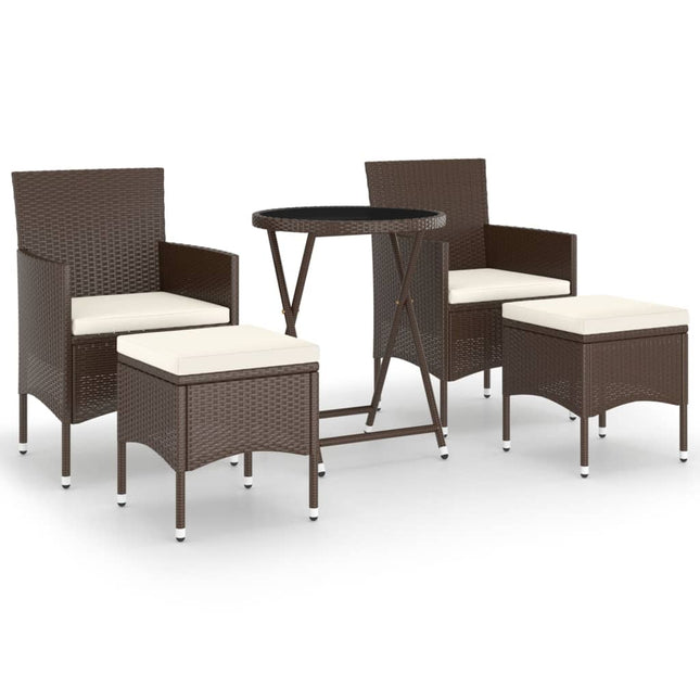 Set Bistrot Giardino 5 pz Polyrattan e Vetro Temperato Marrone