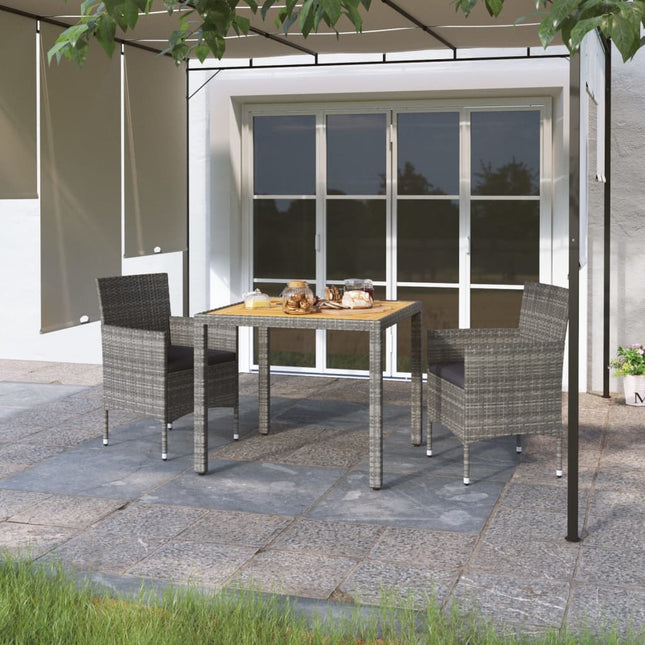 Set da Pranzo Giardino 3 pz Polyrattan e Massello Acacia Grigio
