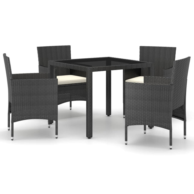 Set Pranzo da Giardino 5 pz  Polyrattan e Vetro Temperato Nero