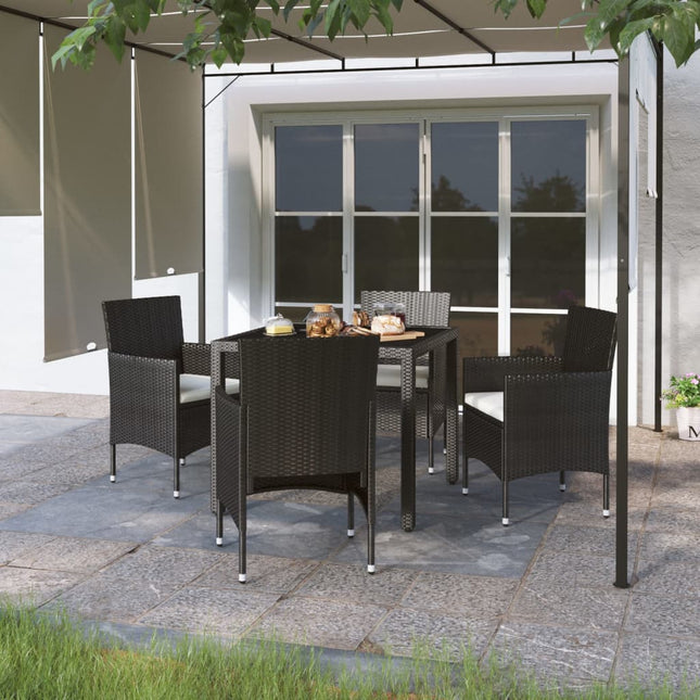 Set Pranzo da Giardino 5 pz  Polyrattan e Vetro Temperato Nero