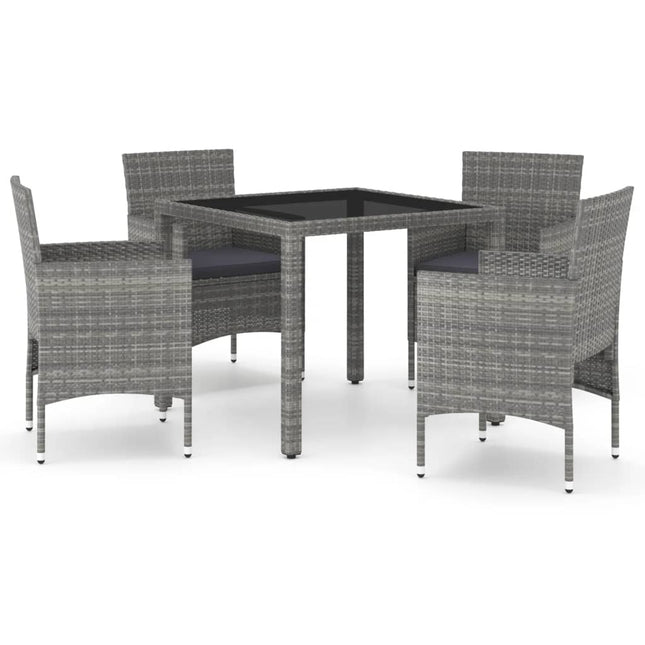 Set Pranzo da Giardino 5 pz Polyrattan e Vetro Temperato Grigio