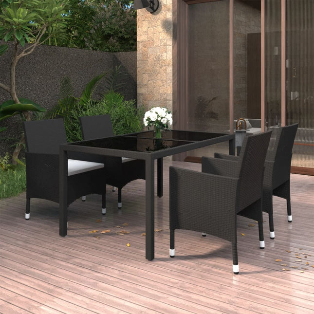 Set Pranzo da Giardino 5pz in Polyrattan e Vetro Temperato Nero
