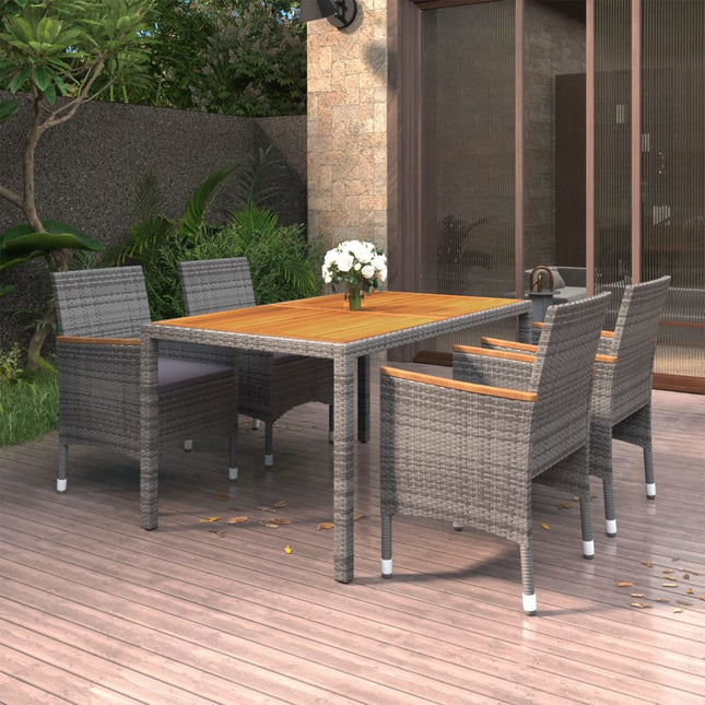 Set da Pranzo per Giardino 5 pz in Polyrattan Grigio