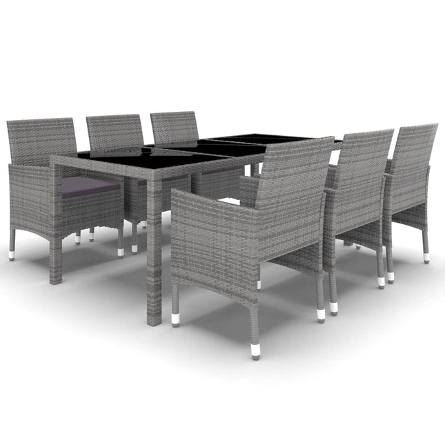 Set da Pranzo Giardino 7 pz Polyrattan e Vetro Temperato Grigio