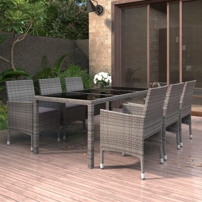 Set da Pranzo Giardino 7 pz Polyrattan e Vetro Temperato Grigio