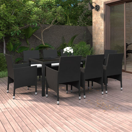 Set da Pranzo da Giardino 9 pz in Polyrattan Nero