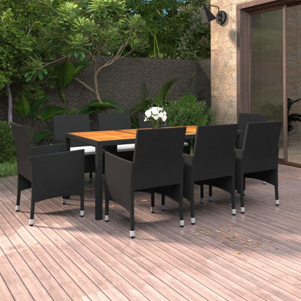 Set Mobili da Pranzo per Giardino 9 pz in Polyrattan Nero