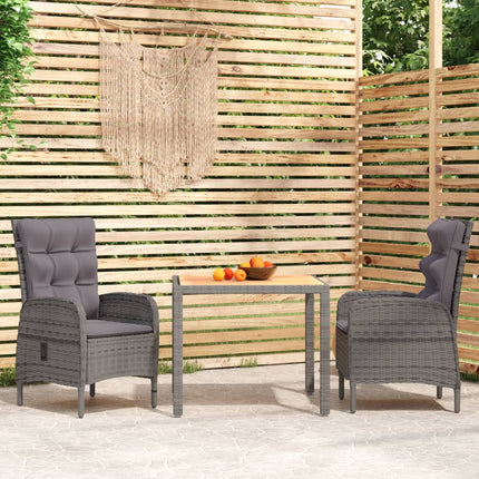 Set da Pranzo per Giardino 3 pz in Polyrattan Grigio