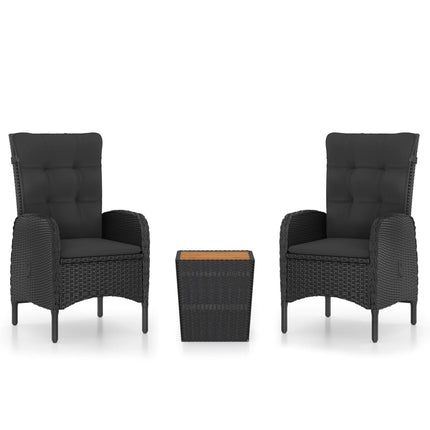 Set da Bistrot per Giardino 3 pz in Polyrattan e Acacia Nero