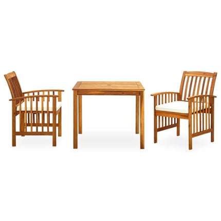 Set da Pranzo da Giardino 3 pz con Cuscini Massello di Acacia