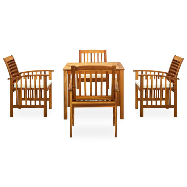 Set da Pranzo da Giardino 5 pz con Cuscini Massello di Acacia