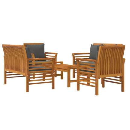 Set Salotto da Giardino 5 pz con Cuscini Legno Massello Acacia