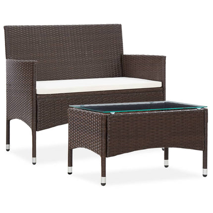 Set Divani da Giardino 2 pz con Cuscino in Polyrattan Marrone