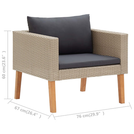 Set Divani da Giardino 4 pz con Cuscini in Polyrattan Beige