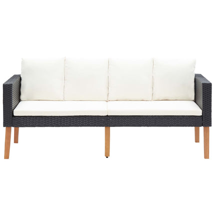Set Divani da Giardino 3 pz con Cuscini in Polyrattan Nero
