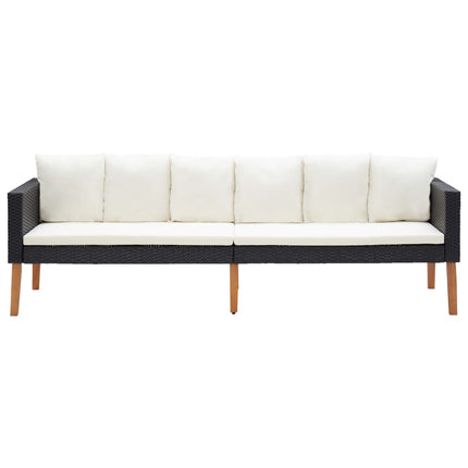 Set Divani da Giardino 3 pz con Cuscini in Polyrattan Nero