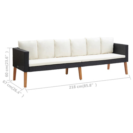 Set Divani da Giardino 3 pz con Cuscini in Polyrattan Nero