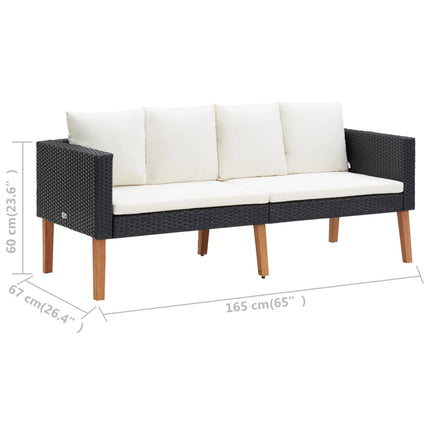 Set Divani da Giardino 3 pz con Cuscini in Polyrattan Nero