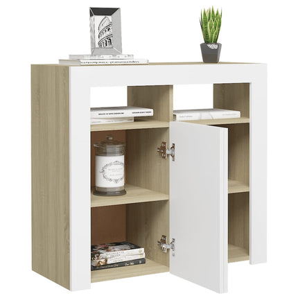 Credenza con Luci LED Bianco e Rovere Sonoma 80x35x75 cm