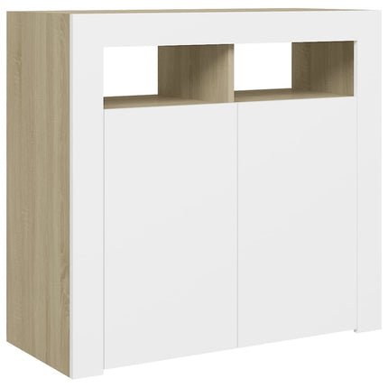 Credenza con Luci LED Bianco e Rovere Sonoma 80x35x75 cm
