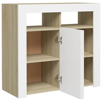 Credenza con Luci LED Bianco e Rovere Sonoma 80x35x75 cm