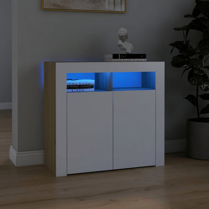 Credenza con Luci LED Bianco e Rovere Sonoma 80x35x75 cm