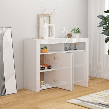 Credenza con Luci LED Bianco Lucido 115,5x30x75 cm