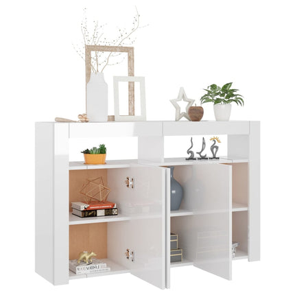 Credenza con Luci LED Bianco Lucido 115,5x30x75 cm