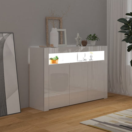 Credenza con Luci LED Bianco Lucido 115,5x30x75 cm