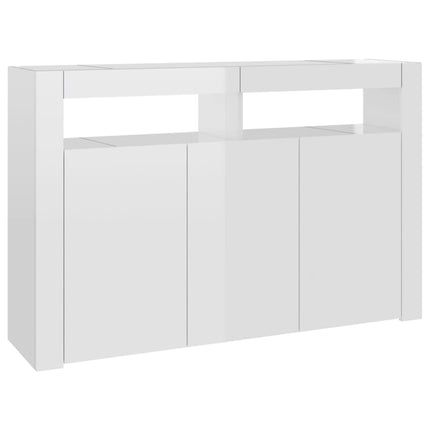 Credenza con Luci LED Bianco Lucido 115,5x30x75 cm