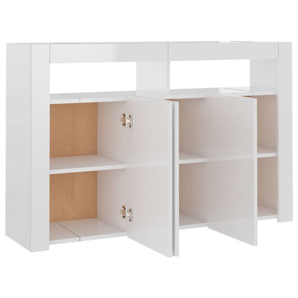 Credenza con Luci LED Bianco Lucido 115,5x30x75 cm