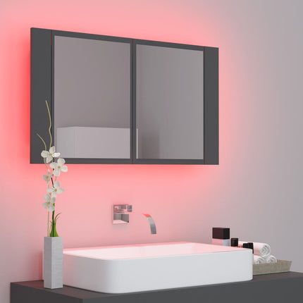 Armadietto a Specchio con Luci LED Grigio 80x12x45 in Acrilico