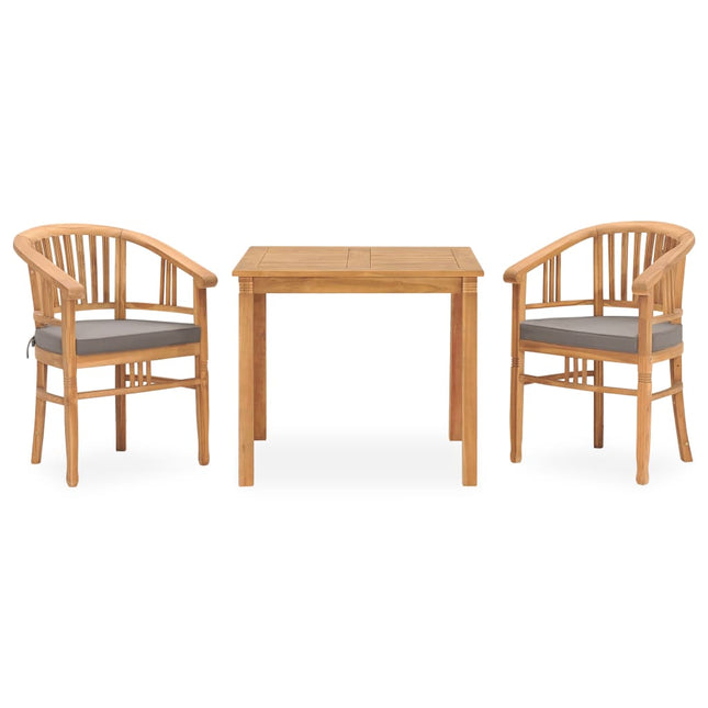 Set da Pranzo da Giardino 3 pz con Cuscini in Massello di Teak
