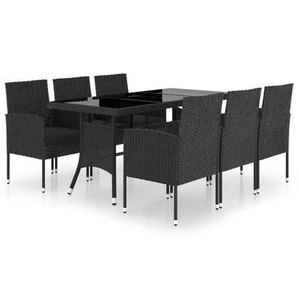 Set da Pranzo da Giardino 7 pz in Polyrattan Nero