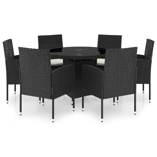 Set Mobili da Pranzo per Giardino 7 pz in Polyrattan Nero