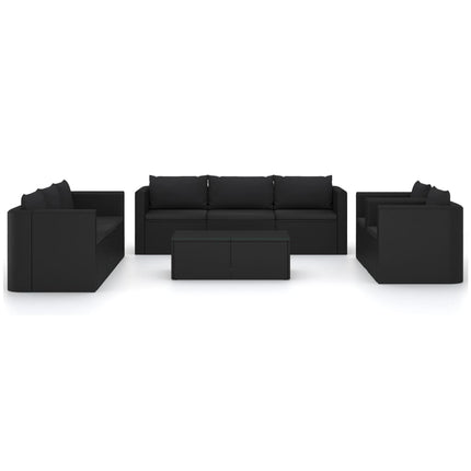 Set Divani da Giardino 10 pz con Cuscini in Polyrattan Nero