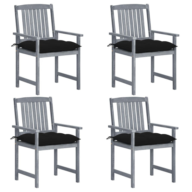 Sedie da Giardino con Cuscini 4 pz in Massello di Acacia Grigio