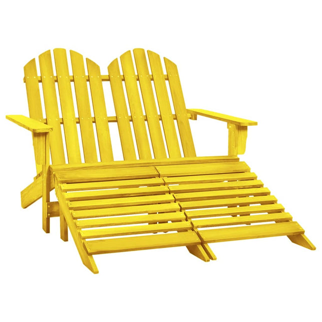 Sedia da Giardino a 2 Posti con Pouf in Legno di Abete Gialla