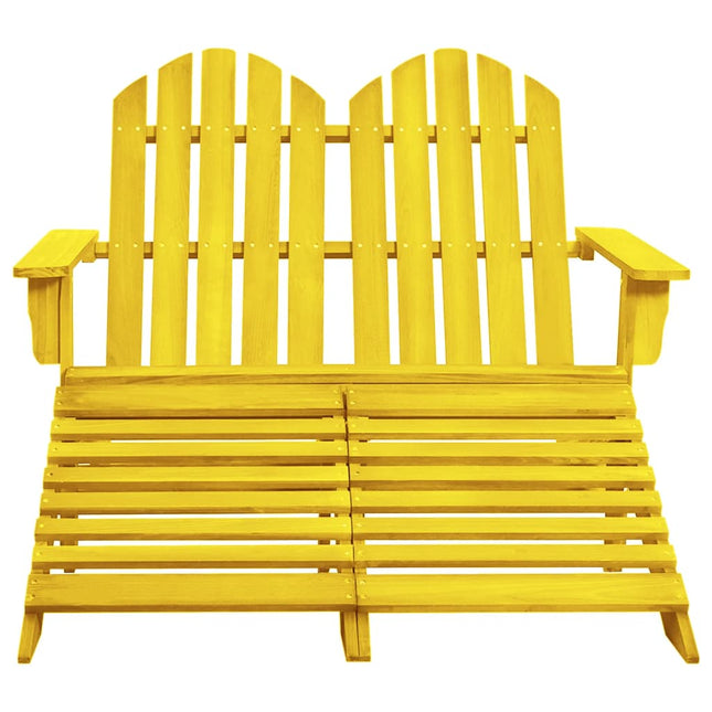 Sedia da Giardino a 2 Posti con Pouf in Legno di Abete Gialla