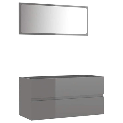 Set Mobili da Bagno 2 pz Grigio Lucido in Legno Multistrato
