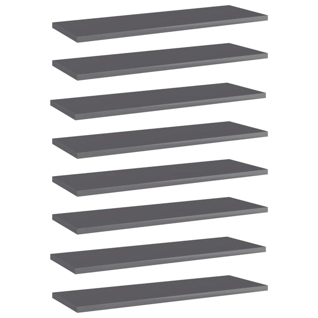 Ripiani per Libreria 8pz Grigio Lucido 60x20x1,5cm Multistrato