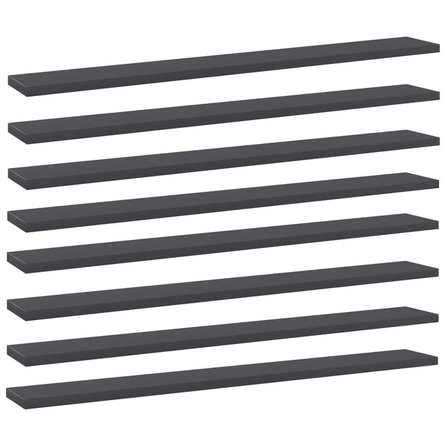 Ripiani per Libreria 8pz Grigi 80x10x1,5cm in Legno Multistrato