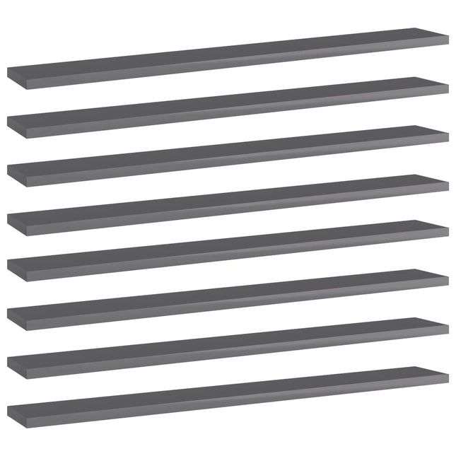 Ripiani per Libreria 8pz Grigio Lucido 80x10x1,5cm Multistrato